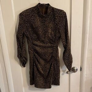 Zara Leopard Print Corduroy Mock Neck Mini Dress NWT Sz S